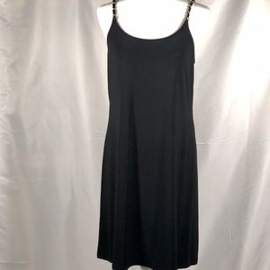 Stretchy Black Dress with Gold Chain Straps